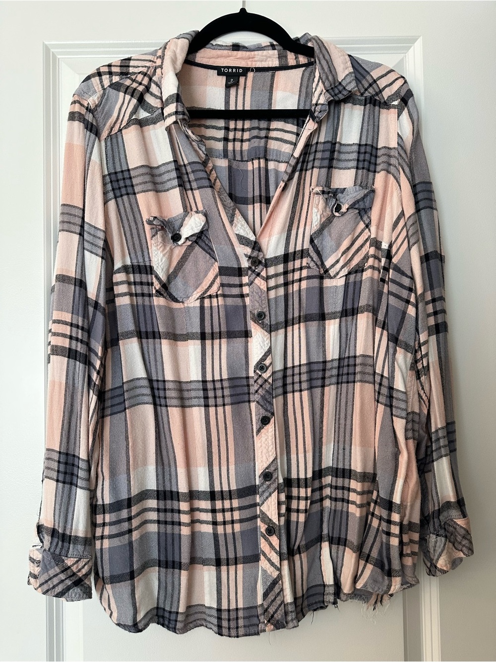 torrid Pink and Gray Plaid Button-Down Shirt